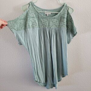 Lucky Brand Sz Medium Floral Lace Cutout Shoulder Blouse/Shirt